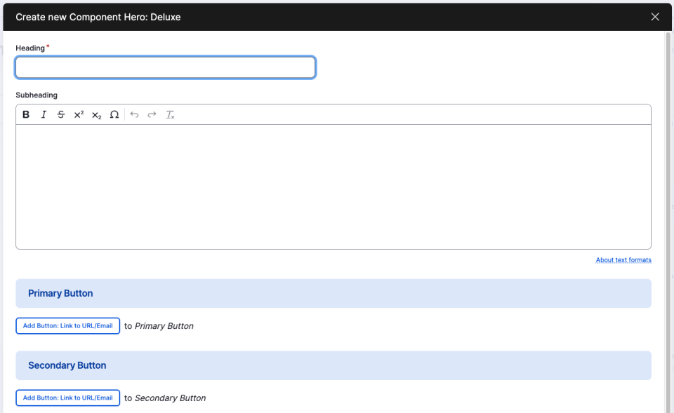 Screenshot of Landing Page Hero settings