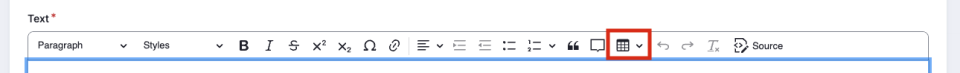 Screenshot of text editor highlighting the table icon