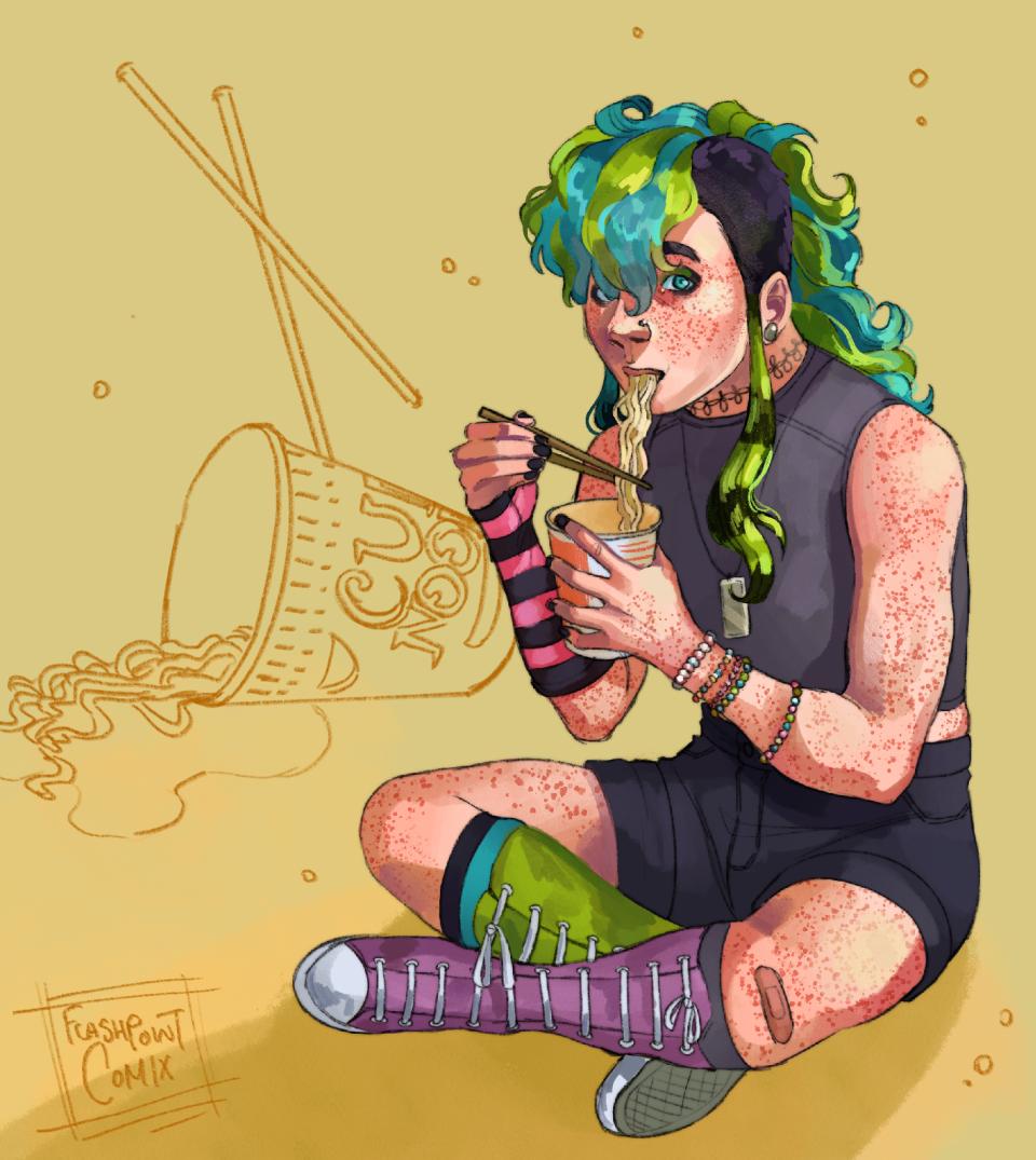 Person having noodles