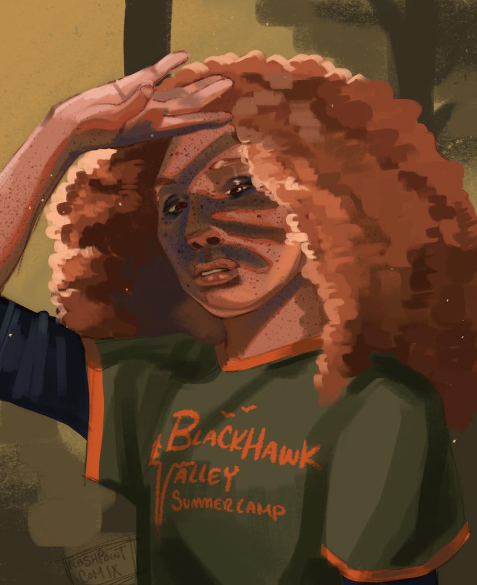 girl touching her hair