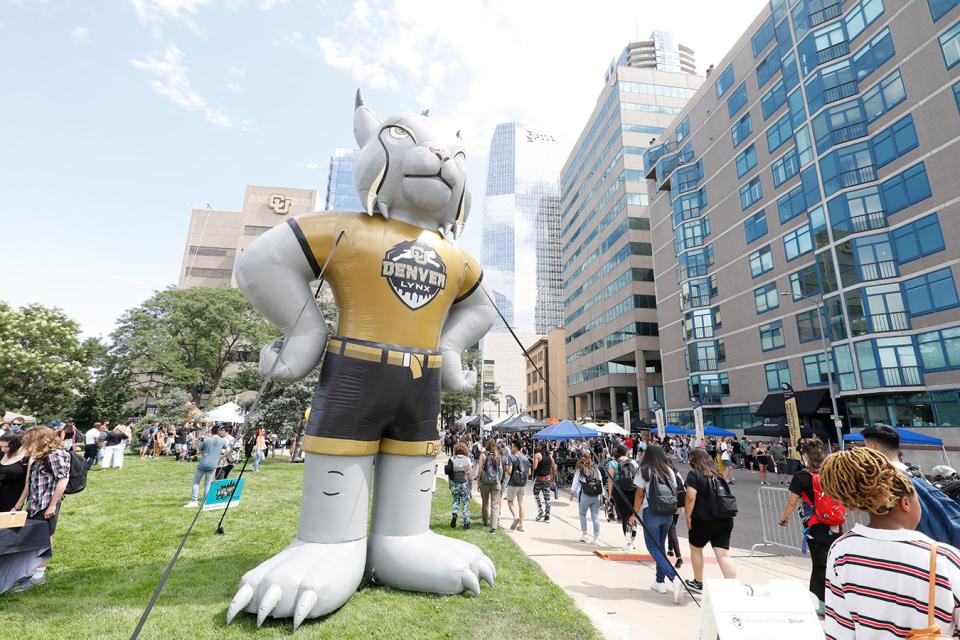 Inflatable Milo mascot at CU Denver student convocation