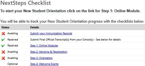 Next Steps Checklist Transfer Screenshot