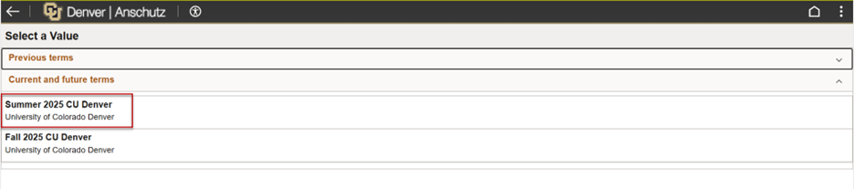 Screenshot of Class Search terms