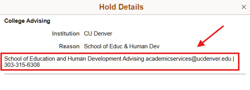 Screenshot of hold details