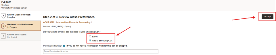 Screenshot of Step 2: Review Class Preferences