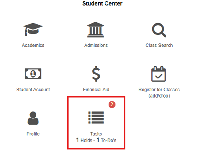 Screenshot of UCDAccess Student Center with red box around Tasks widget