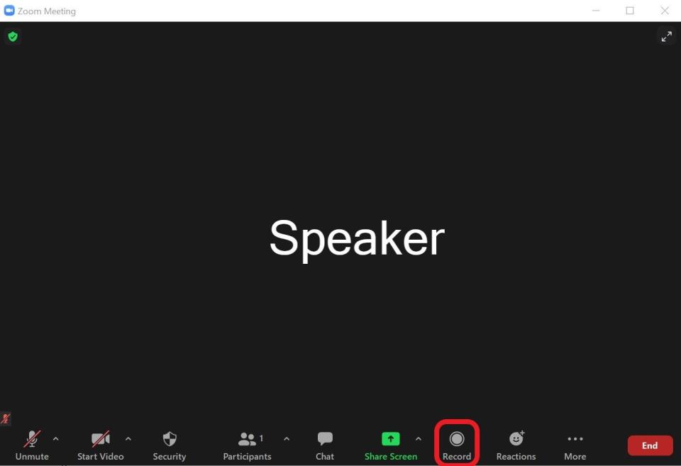 Screenshot of zoom call with Record button highlighted