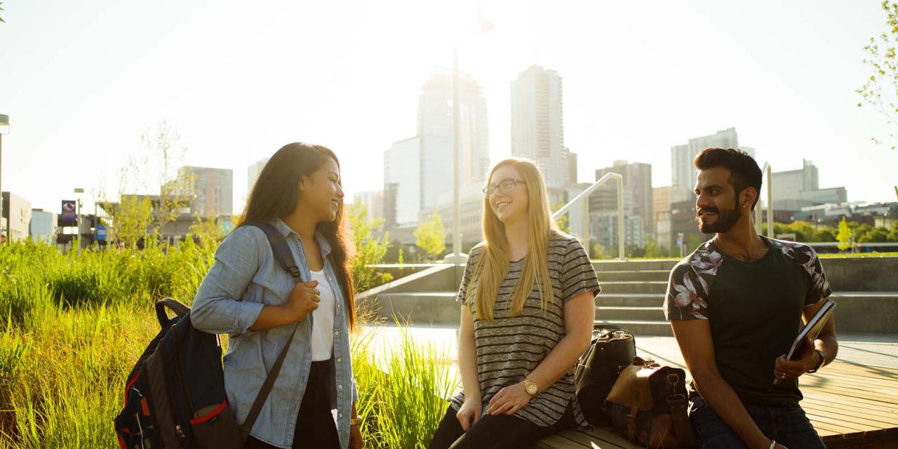 Three CU Denver students on campus downtown