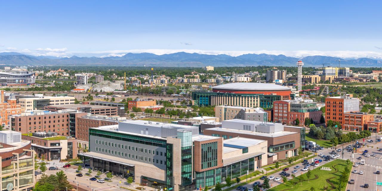 CU Denver campus with mountains