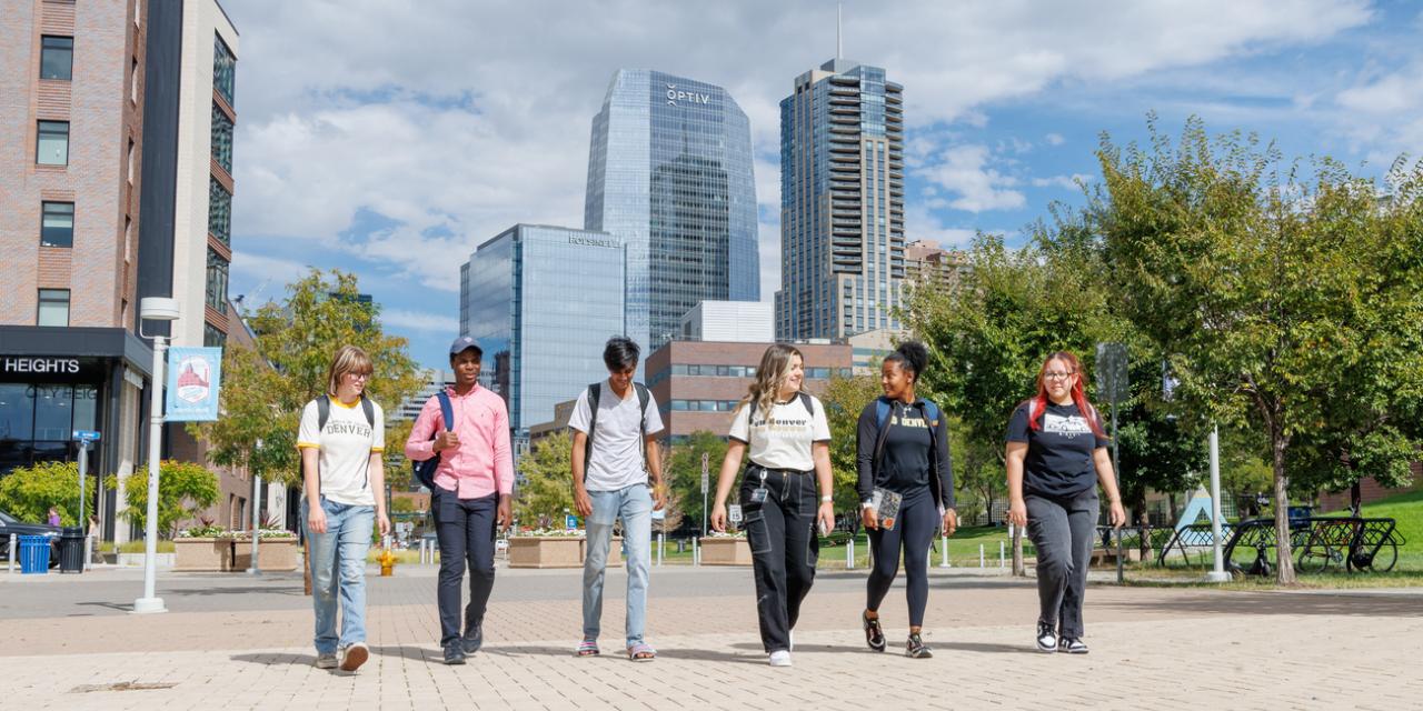 Students walking around campus