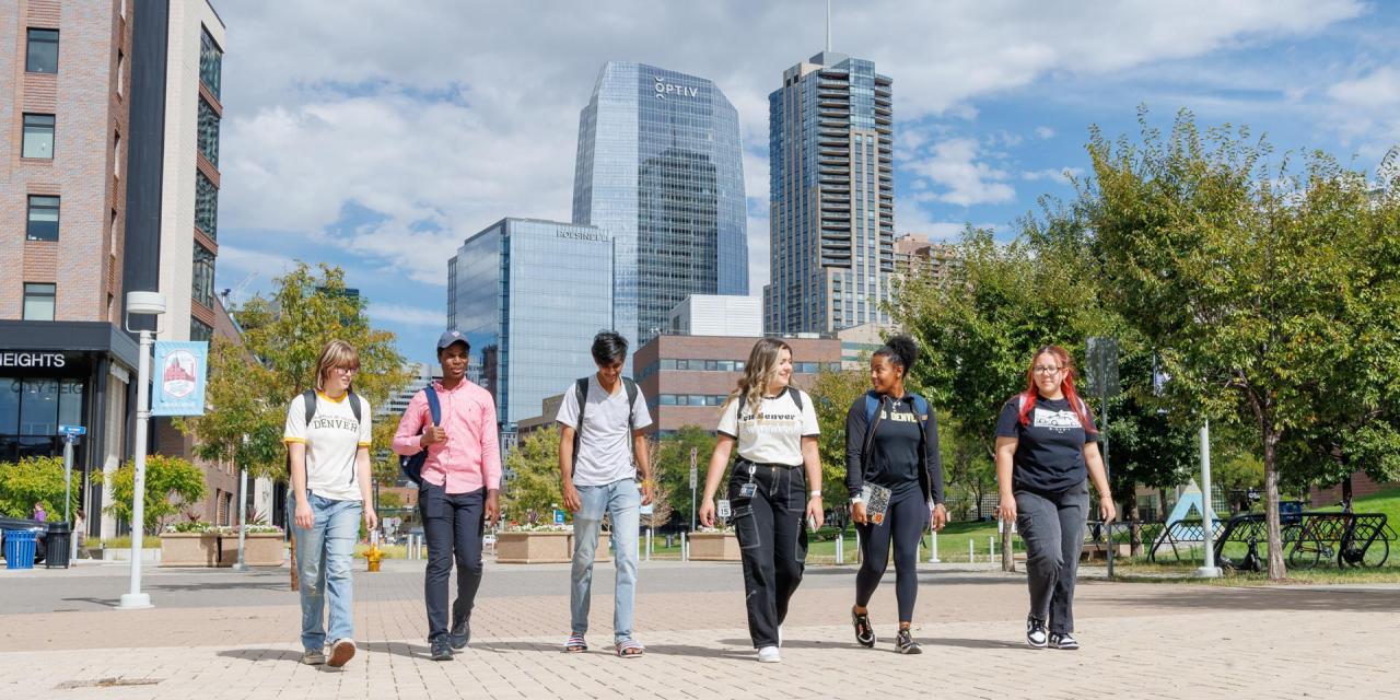CU Denver students walking on campus