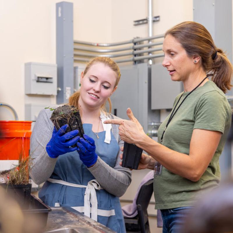 CU Denver student and professor doing horticulture