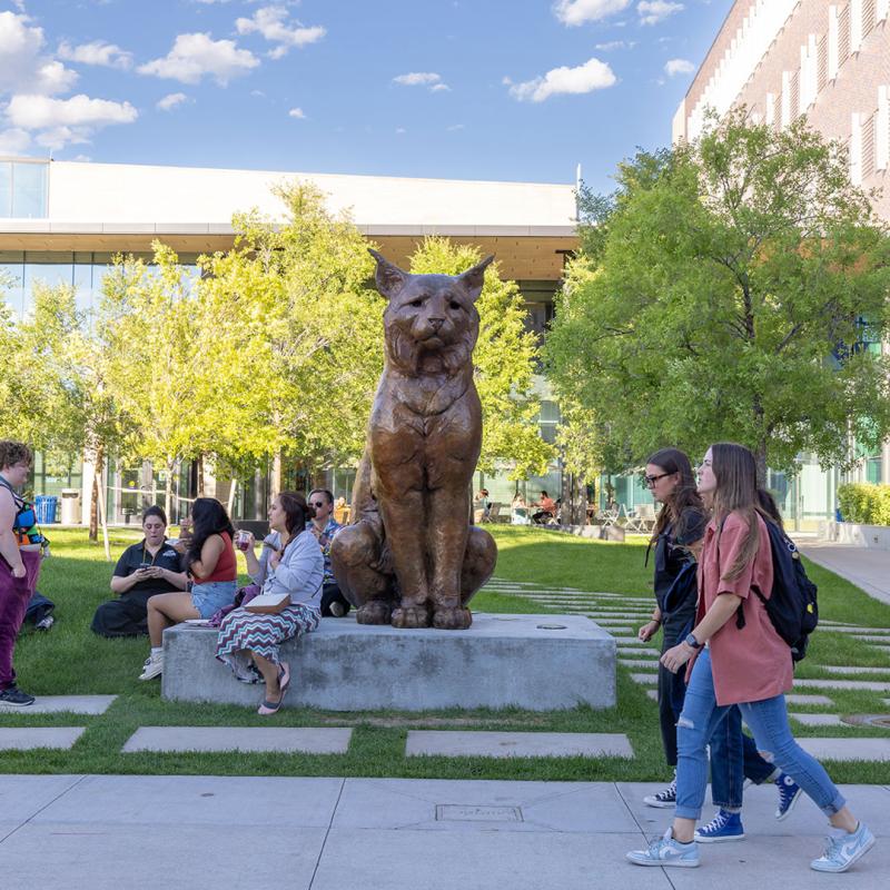 Milo, CU Denver's mascot, sculpture on the CU Denver campus.