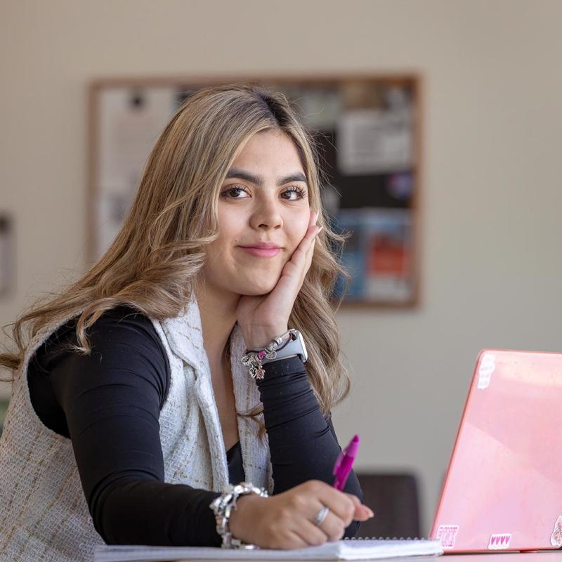 Student working on laptop